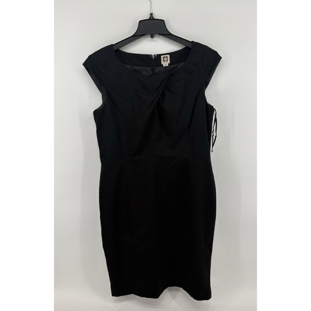 Anne Klein Classic Black Sheath Dress Twist Front Cap Sleeve Size 16